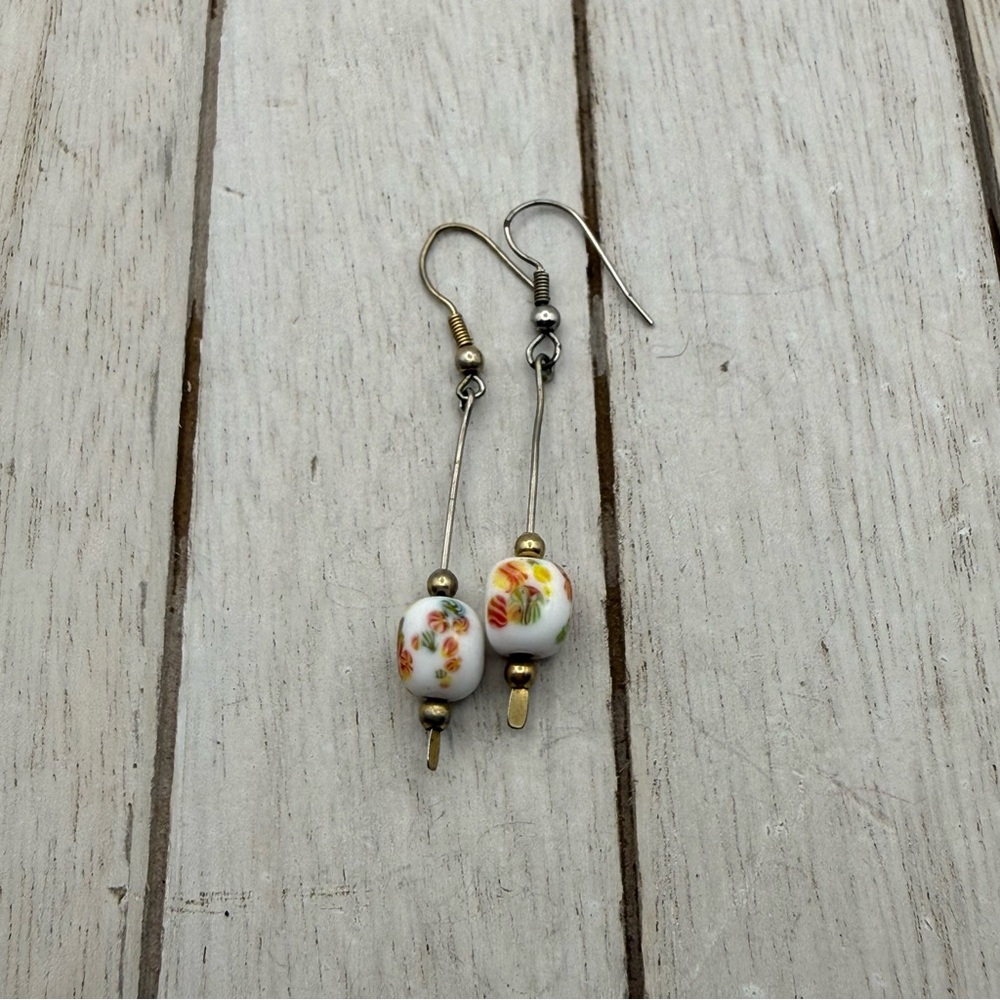Vintage Floral glass Ceramic Drop Earrings